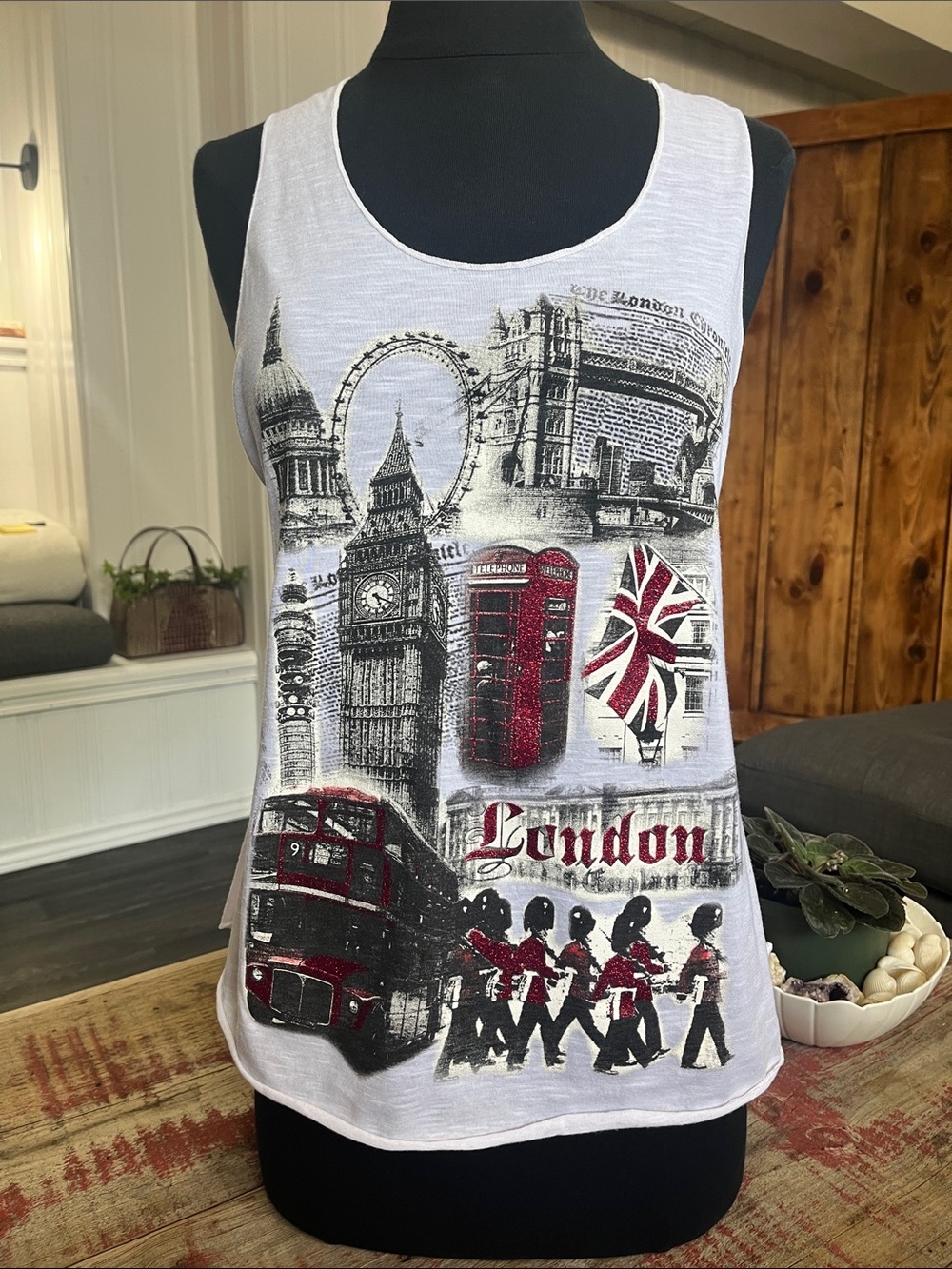London UK White Racerback Tank Top